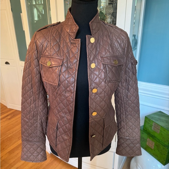 Tory Burch brown leather jacket with gold hardware size 4 - Picture 1 of 6